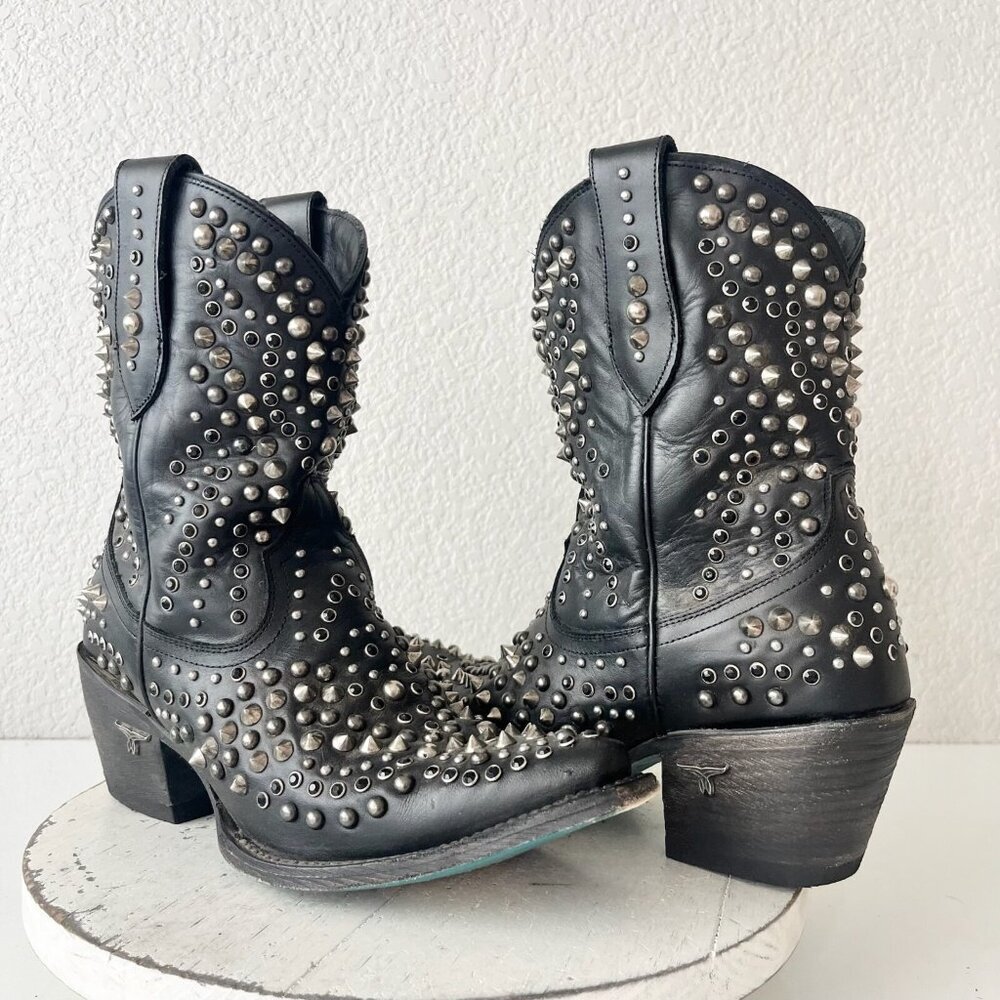 Studded Black Leather Ankle Booties - Women's